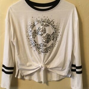 Kids White Soccer Graphic Long Sleeve Shirt